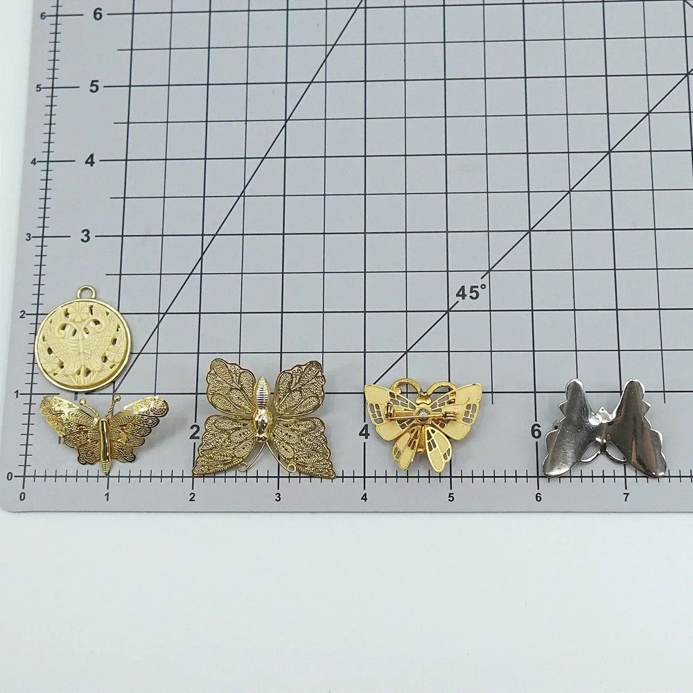 Vintage Butterfly Jewelry Lot Brooches and Pendant Two Tone Fairy Garden Spring‎